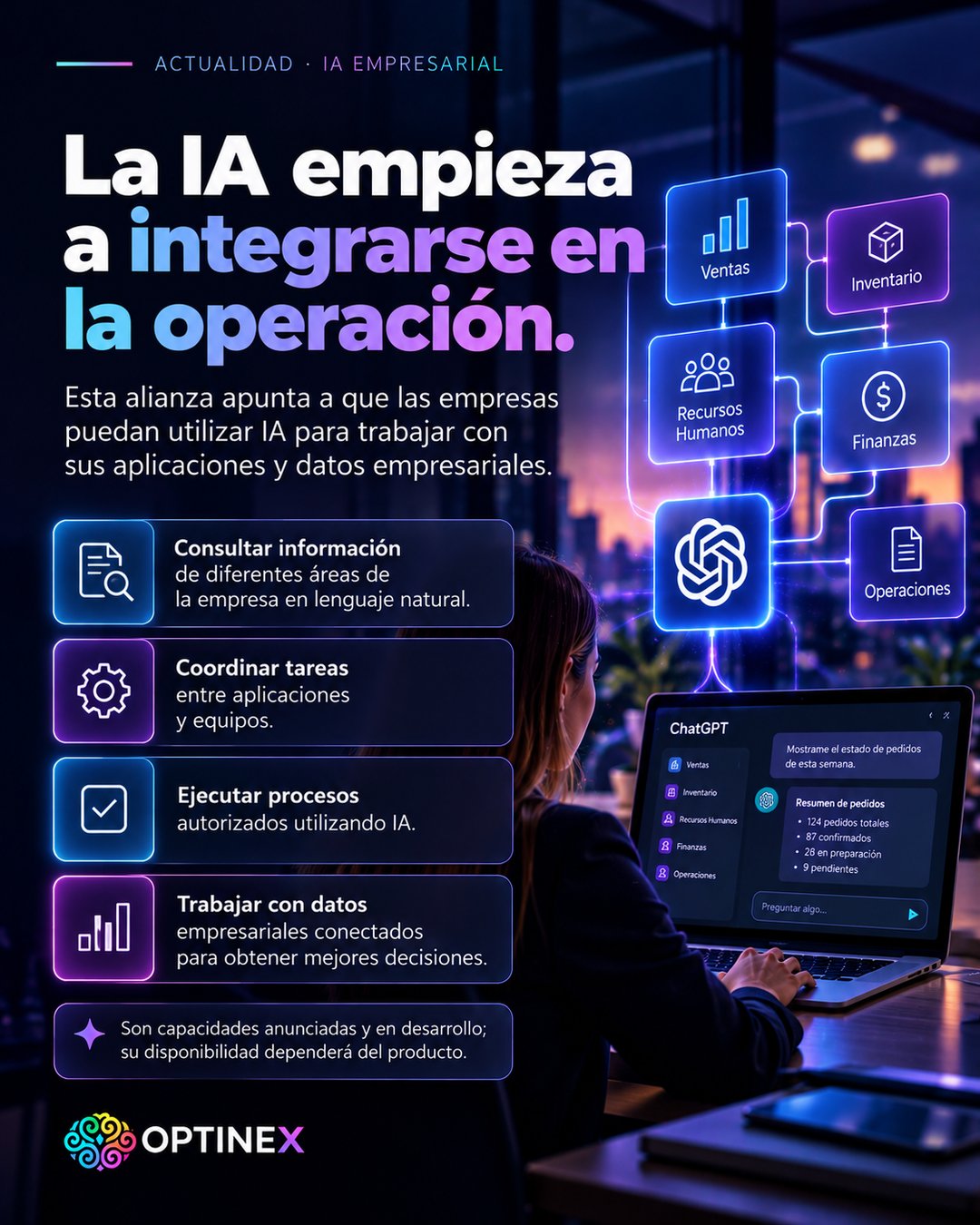 IA empresarial integrada a la operación: consultar, coordinar, ejecutar y decidir con datos conectados